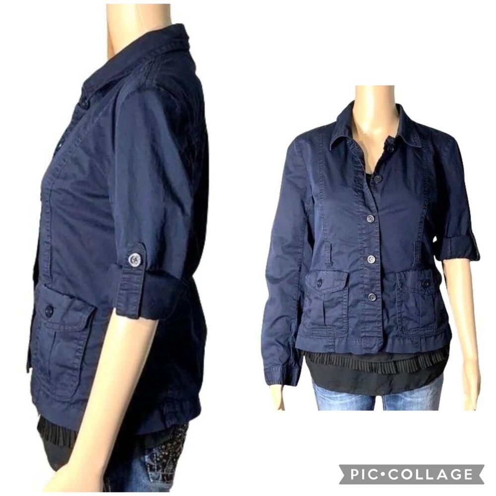 J Crew Womens Jacket Coat Chino Khaki Casual Stretch Lightweight Navy Blue Small